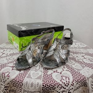 Sam Edelman Luna Silver Leather Strappy Heeled Sandals Size 7.5M